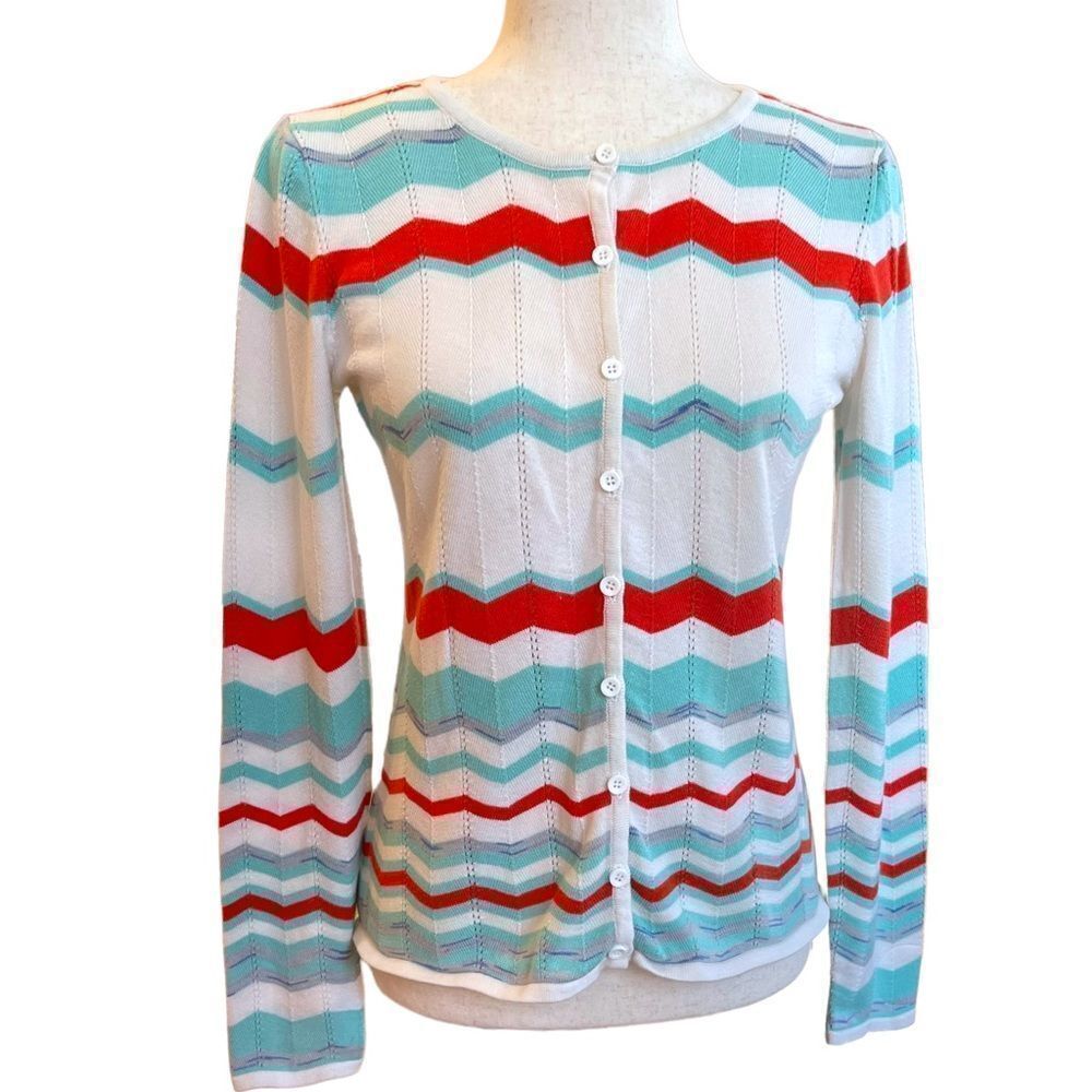 Saks Fifth Avenue Black Label Chevron Spring Lightweight Knit Cardigan Sweater - Picture 9 of 9